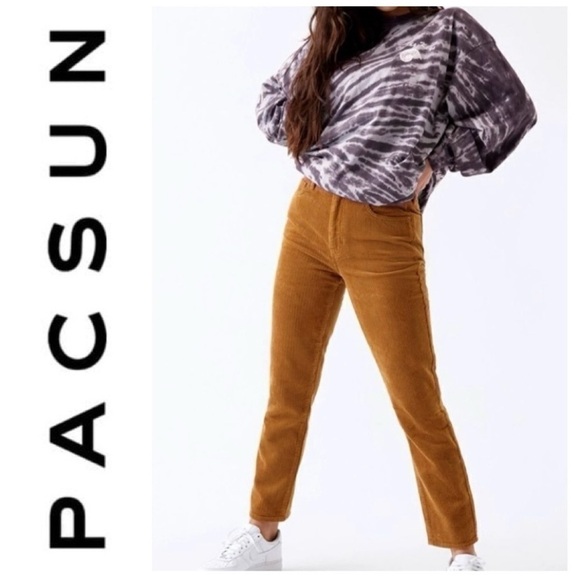 PACSUN Corduroy Mom Jean Golden Brown Oak Tapered Crop 5-Pocket Pants Women's 23 - Picture 1 of 16